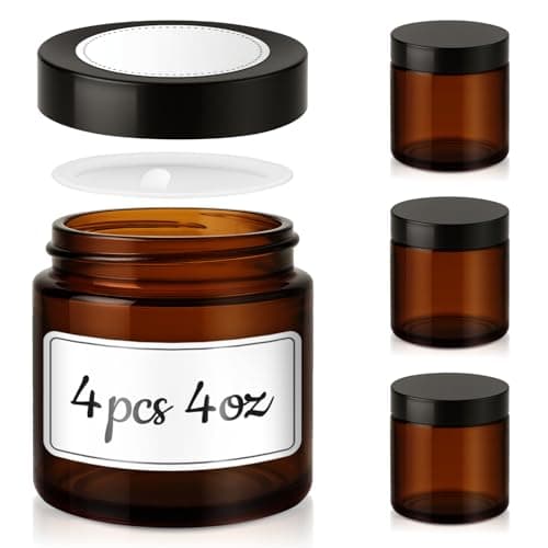 Tecohouse 4 oz Amber Glass Jars with Lids, 4-Pack