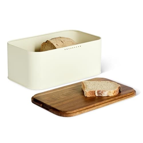 Amazon Basics Bread Box with Acacia Lid